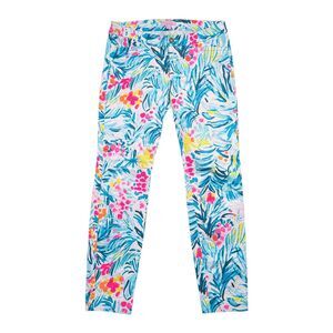 Lilly Pulitzer Womens 4 Blue Pink Tropical Palm Print Stretch Ankle Skinny Pants
